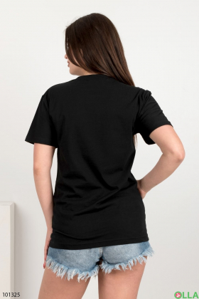 Жіноча чорна футболка з принтом