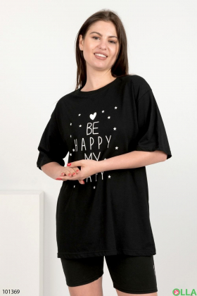 Жіноча чорна футболка з написом