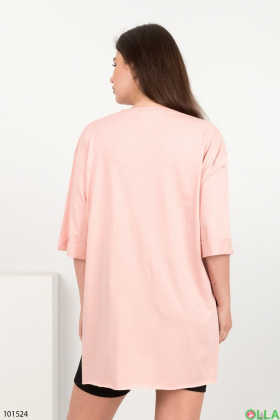 Жіноча світло-рожева футболка з принтом