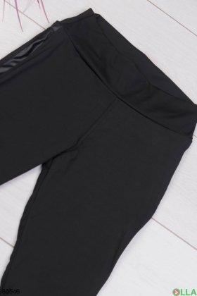 Women's black leggings with eco-leather inserts