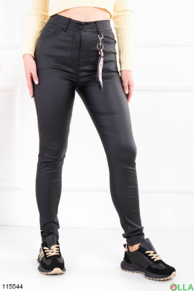 Women's black eco-leather skinny pants
