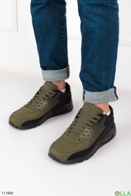 Чоловічі чорно-зелені кросівки на шнурівці