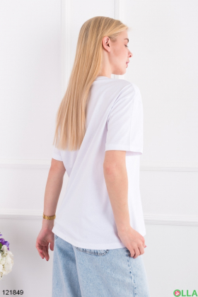 Жіноча біла футболка оверсайз з принтом