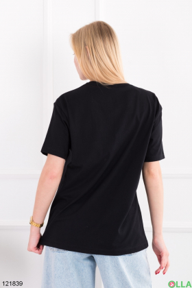 Жіноча чорна футболка оверсайз з принтом
