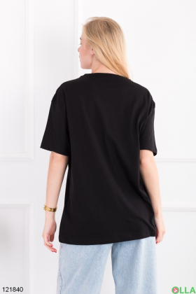 Women's black oversized T-shirt with print