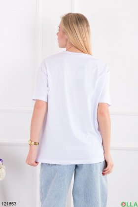 Женская белая футболка оверсайз с принтом