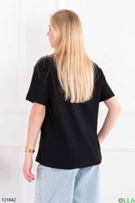 Женская черная футболка оверсайз с принтом