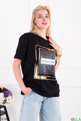 Women's black oversized T-shirt with print