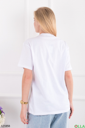 Жіноча біла футболка оверсайз з принтом