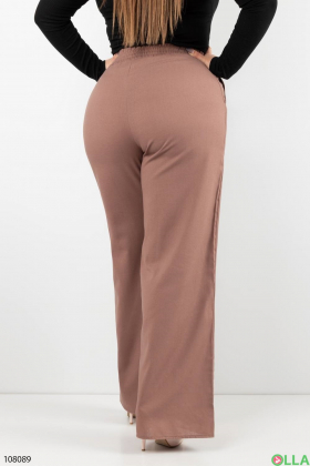 Жіночі коричневі батал брюки-палаццо