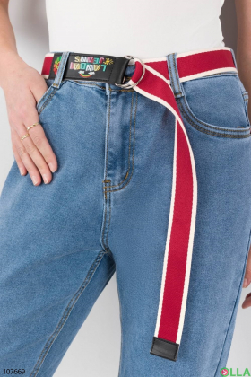 Women's blue batal jeans with a belt