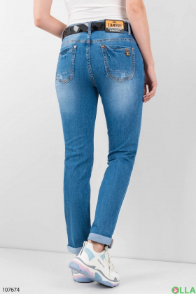 Жіночі сині джинси батал з ременем