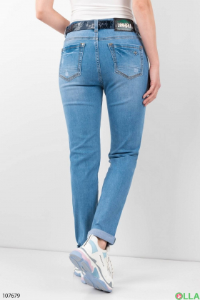 Жіночі блакитні джинси батал з ременем