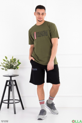 Чоловічий чорно-зелений комплект батал з футболки та шорт