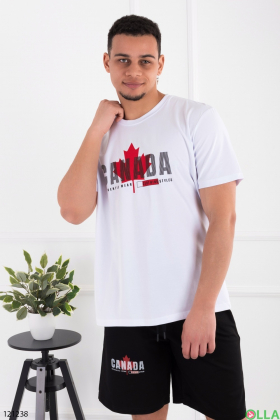 Мужской черно-белый комплект батал из футболки и шорт
