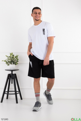 Чоловічий чорно-білий комплект батал з футболки та шорт