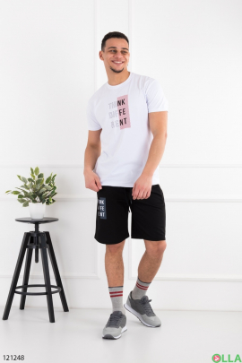 Men's white and black set of T-shirt and shorts
