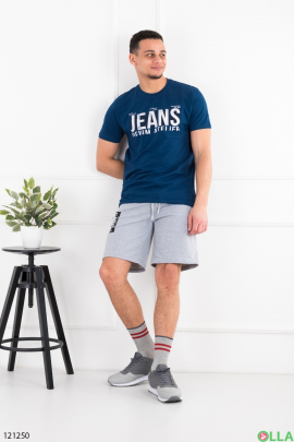 Мужской серо-синий комплект из футболки и шорт 