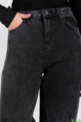 Женские темно-серые джинсы-клёш
