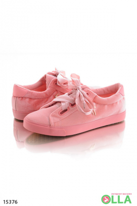 Pink sneakers with satin laces