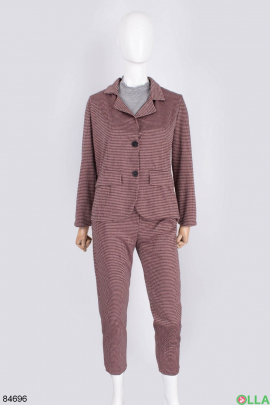 Women's burgundy suit in a cage