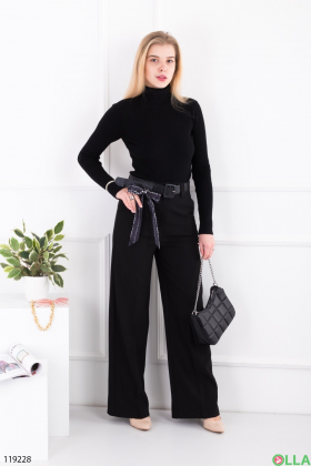 Women's black palazzo pants with belt