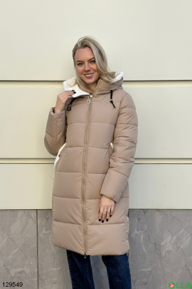 Женская бежевая зимняя куртка с капюшоном