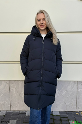 Женская синяя зимняя куртка батал с капюшоном