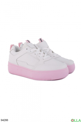 Жіночі білі кросівки з рожевою підошвою