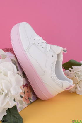 Жіночі білі кросівки з рожевою підошвою