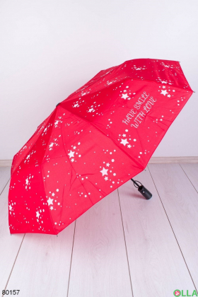 Женский красный зонт  со звездами