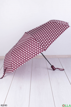 Жіноча бордово-біла парасолька в горох