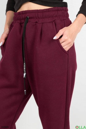 Жіночі бордові спортивні брюки на флісі