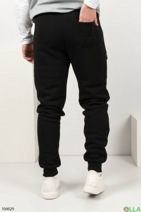 Мужские черные спортивные брюки на флисе