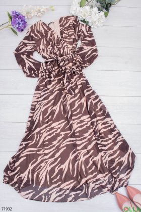 Женское коричнево-розовое платье
