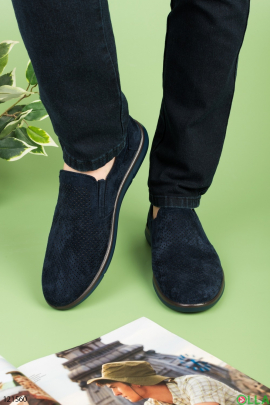 Men's dark blue shoes with perforations