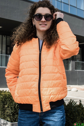 Женская оранжевая куртка без капюшона