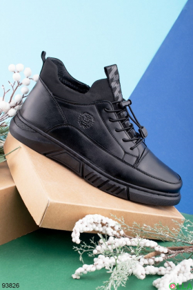 Чоловічі зимові чорні кросівки із еко-шкіри