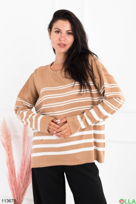 Женский бежевый свитер в полоску