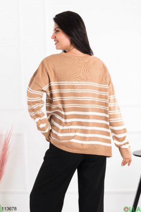 Жіночий бежевий светр у смужку
