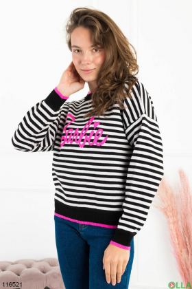 Women's striped sweater with inscription