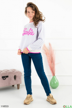 Women's striped sweater with inscription