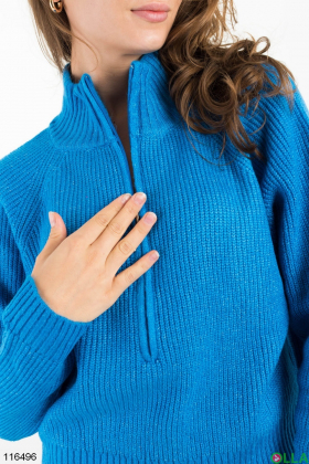 Жіночий синій светр з блискавкою