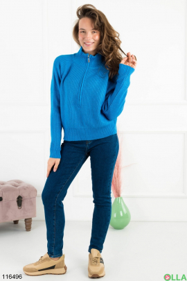 Женский синий свитер с молнией
