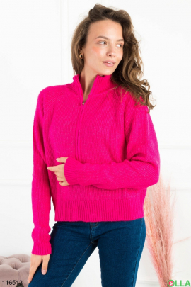 Жіночий малиновий светр із блискавкою