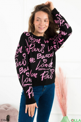 Женский черный свитер с надписями
