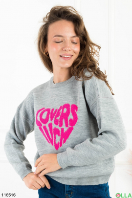 Women's gray sweater with inscriptions