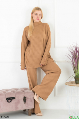 Women's winter beige suit of sweater and trousers