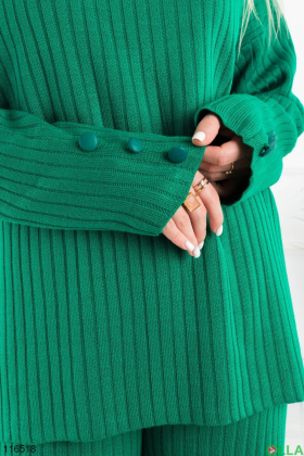 Женский зимний зеленый костюм из свитера и брюк