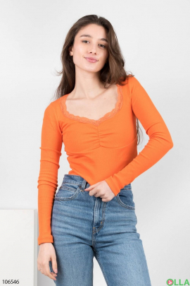 Женский оранжевый топ с длинным рукавом